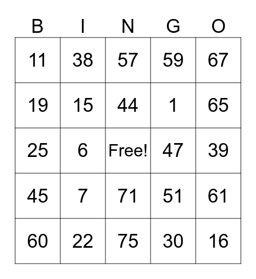 Untitled Bingo Card