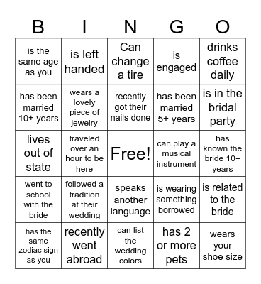 Guest Bingo Card