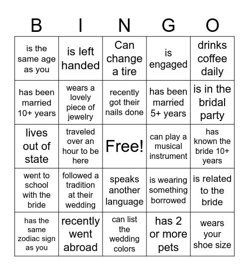 Guest Bingo Card