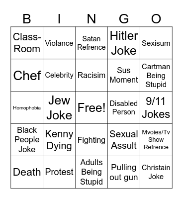 South Park Bingo Card