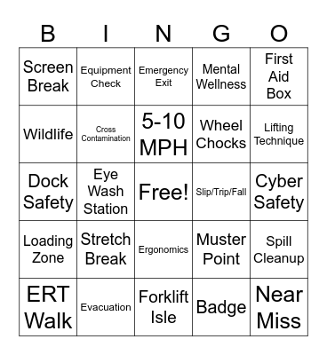 Safety Bingo! Bingo Card