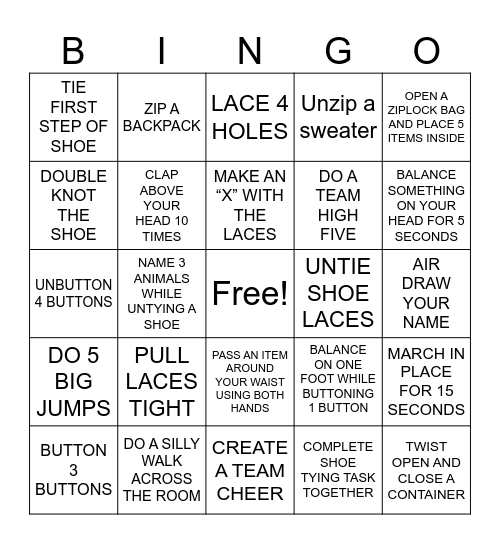 Life Skills BINGO Card