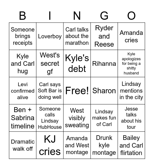Summer House Reunion Bingo Card