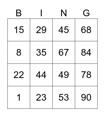bingo de 90 numeros Bingo Card