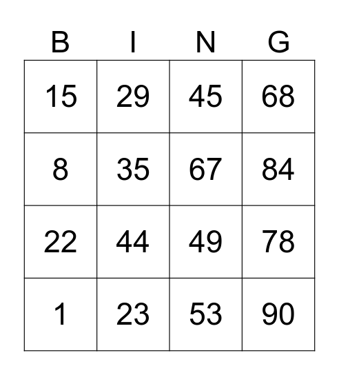 bingo de 90 numeros Bingo Card