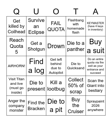Lethal Company Bingo Card