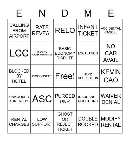 BAD DAY BINGO Card