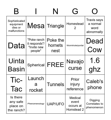 Skinwalker Ranch Season 4 Bingo Card