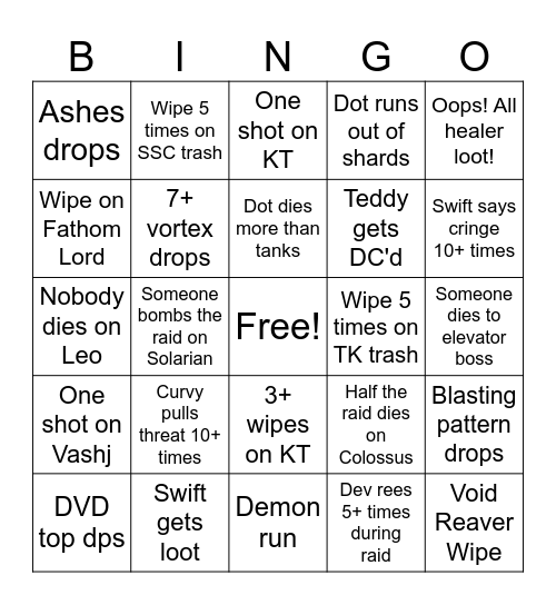 SSC TK main run Bingo Card
