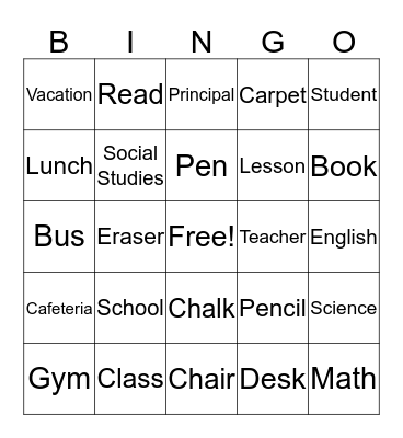 Vocabulary Bingo Card