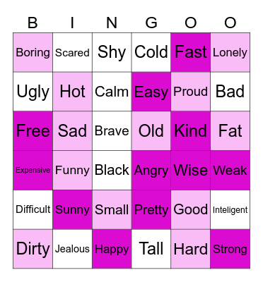 Adjectives Bingo Jasmin Baez Bingo Card