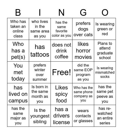 Find Someone Who... Bingo Card