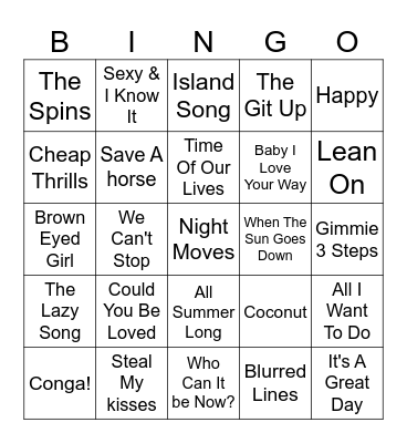 Beach Bar Anthem Bingo Card