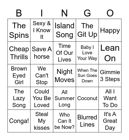 Beach Bar Anthem Bingo Card