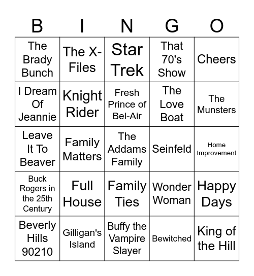 Retro TV Show Theme Bingo Card