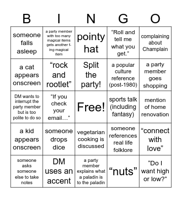 D&D-ingo Bingo Card
