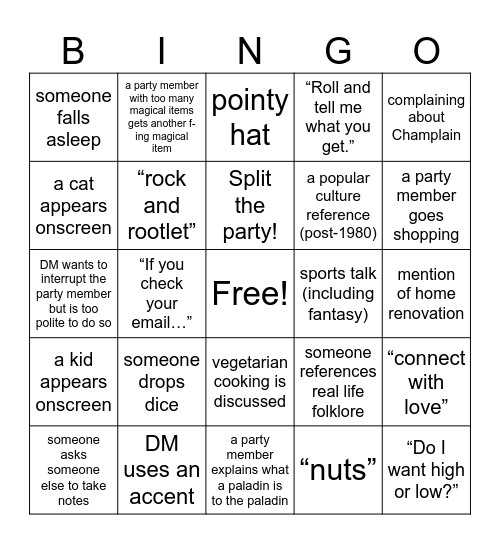 D&D-ingo Bingo Card