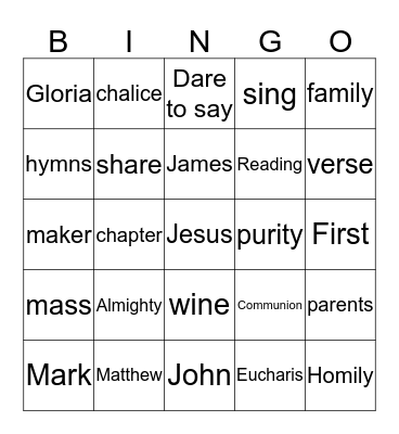 Jesus Bingo Card