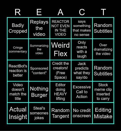 Bad Reactor Bingo Card