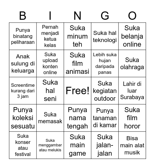 Introduction Bingo Card