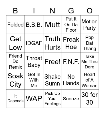 Outside Behavior Bingo Card