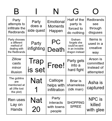 Lost Mines of Phandalin Session 4 Bingo Card