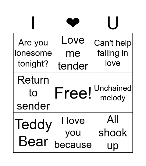 Elvis Bingo Card