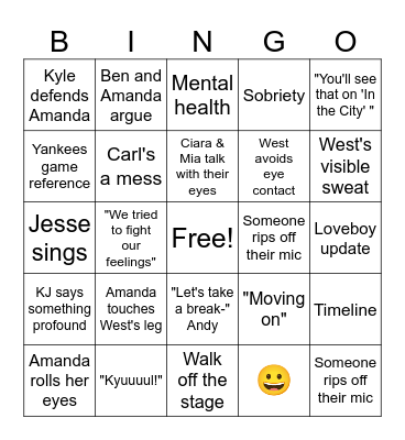 Summer House Bingo Card