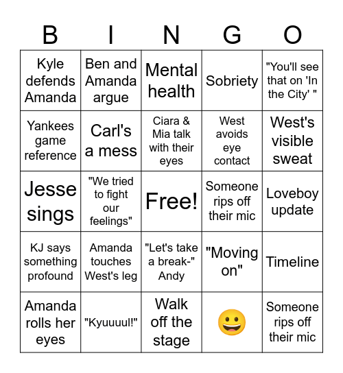 Summer House Bingo Card