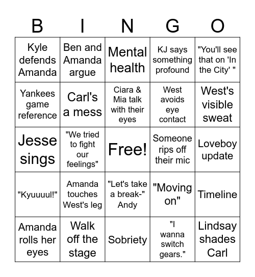 Summer House Bingo Card