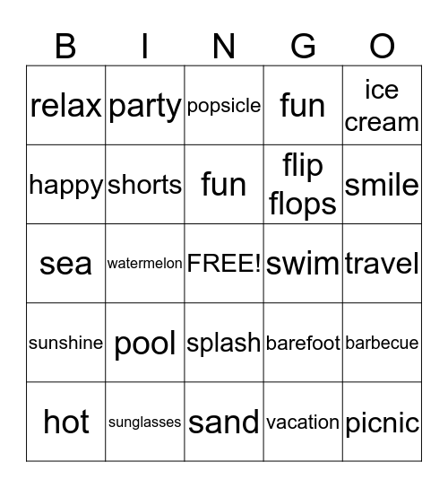 Summer Break!! Bingo Card