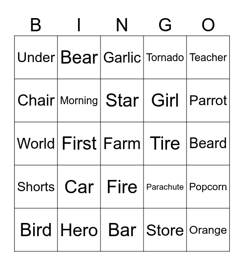 R Sound Bingo! Bingo Card