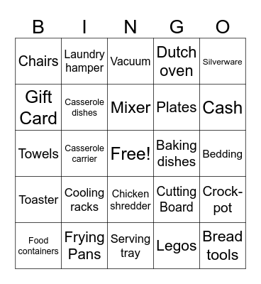 Bridal Shower Bingo Card