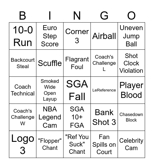NBA WCF Game 7 2026 Bingo Card