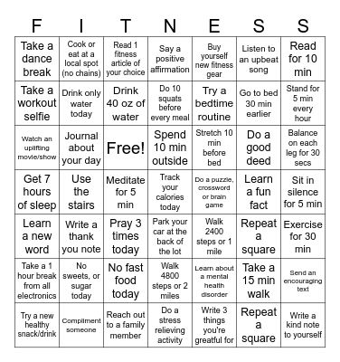 Summer Fitness Challenge Bingo Card