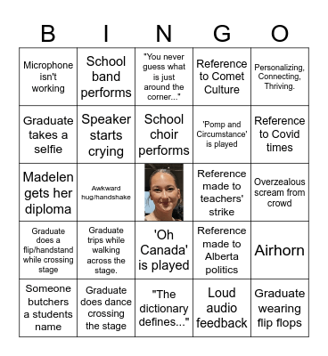 Madelen's Graduation Bingo Card