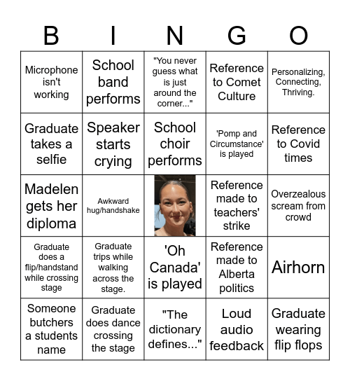 Madelen's Graduation Bingo Card