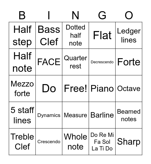 Choir Bingo (Based on Jeopardy) Bingo Card