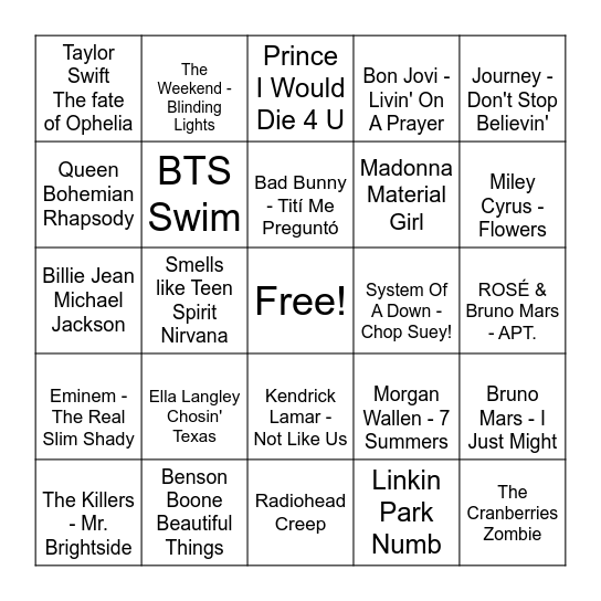 Singo Bingo Card