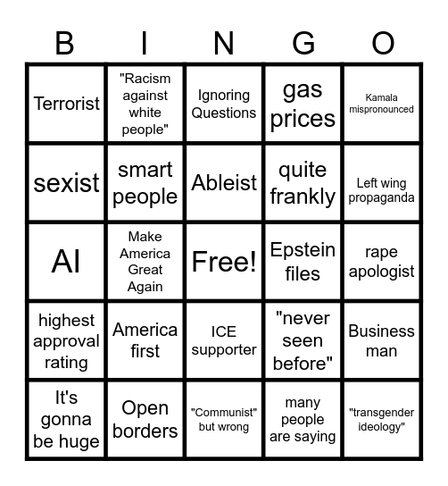 Political Bingo Card