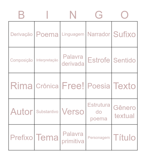 Bingo de Palavras Bingo Card