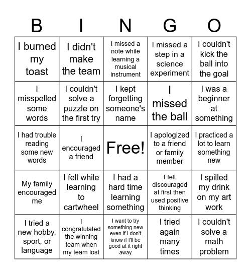 Fail-A-Bration Bingo Card