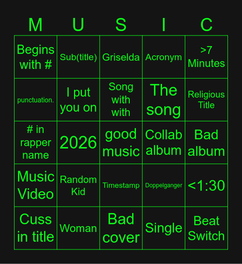 Spotify Bingo Card