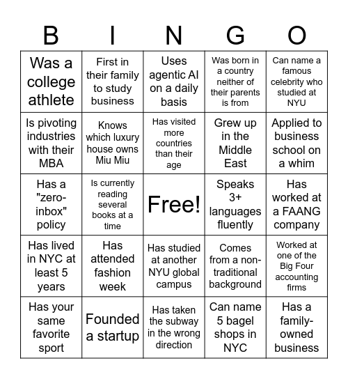 Stern Lunch Mixer Bingo Card