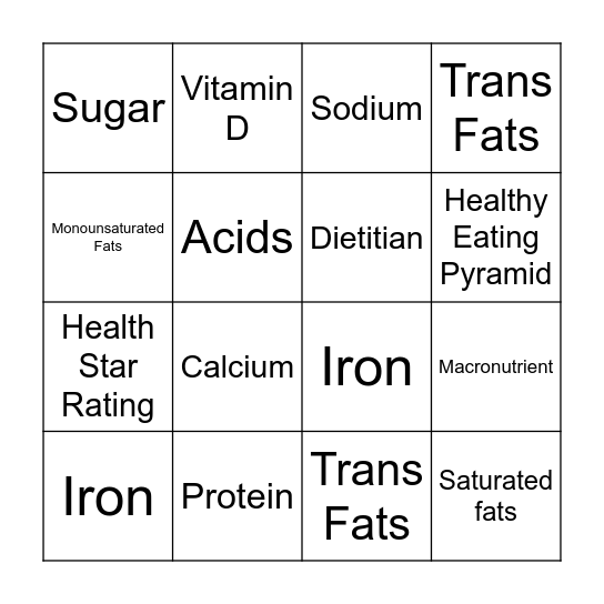 NUTRIENTS Bingo Card