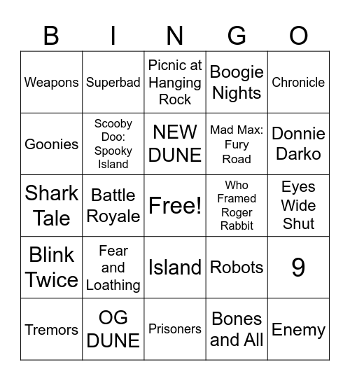 MOVIE BINGO Card