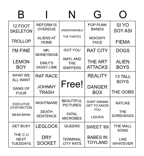 SF PUNK BINGO ROUND 1 Bingo Card