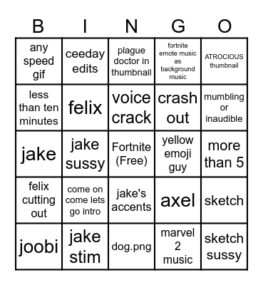 jakey dingo bored Bingo Card