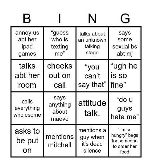 M Bingo Card