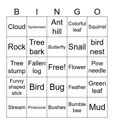 Nature Walk Bingo Card